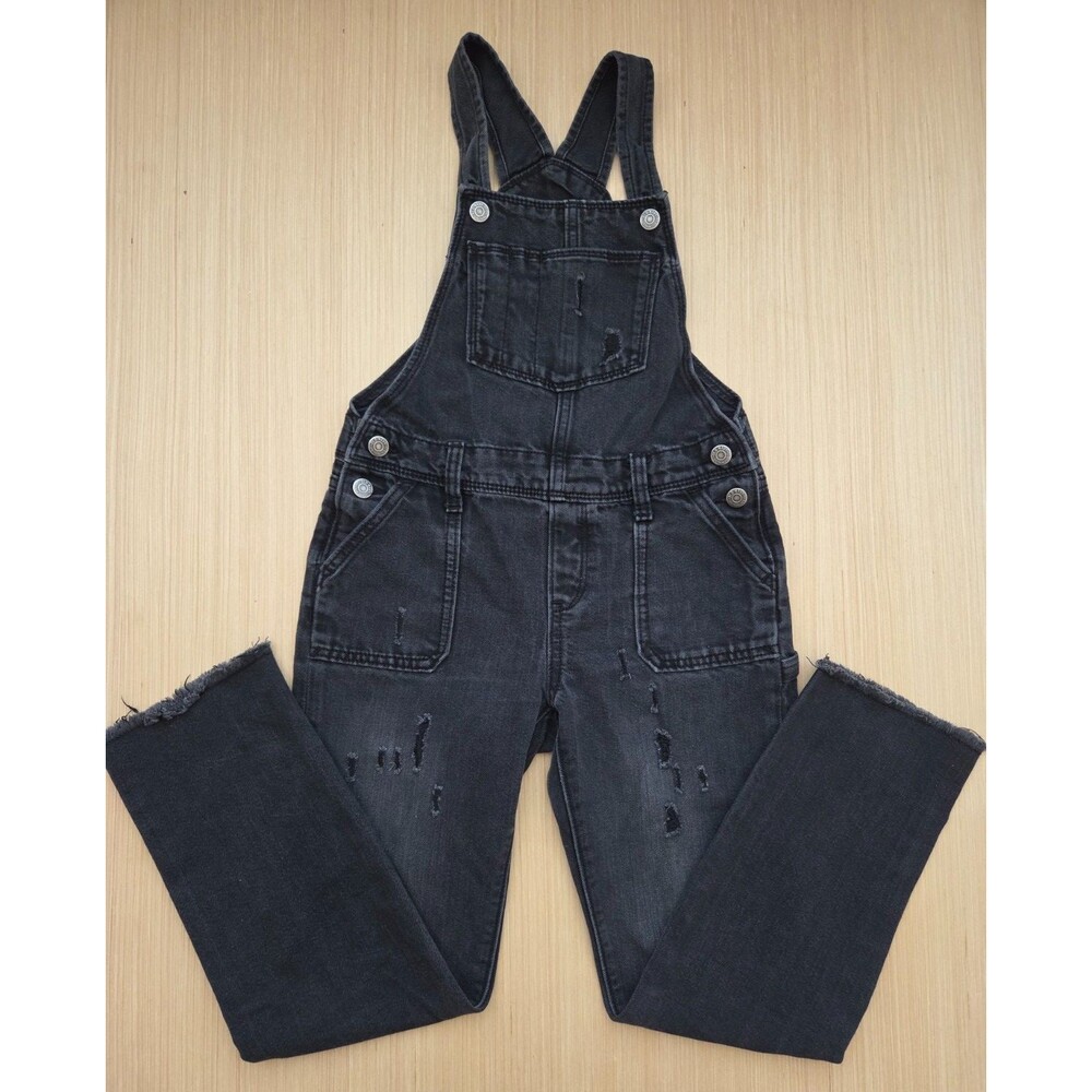 Old Navy Youth Girls Large (10/12) Distressed Black Denim Overalls / Bibs